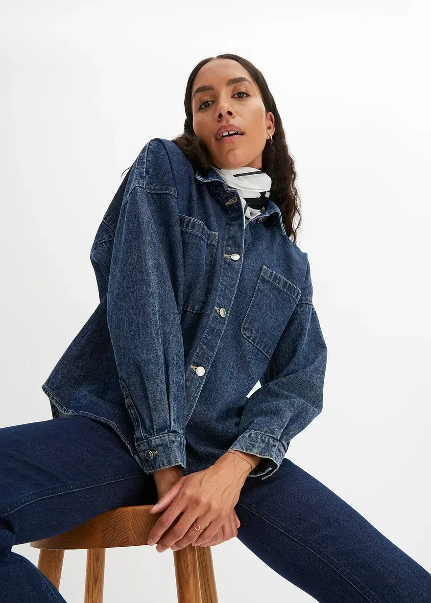 Bonprix Oversized Overshirt Aus Jeans - Blau - Damen