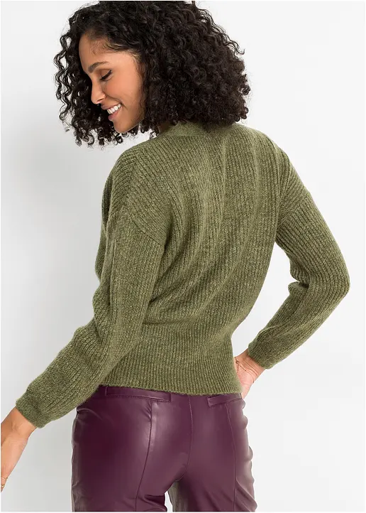 Bonprix Pullover In Wickeloptik - Grün - Damen