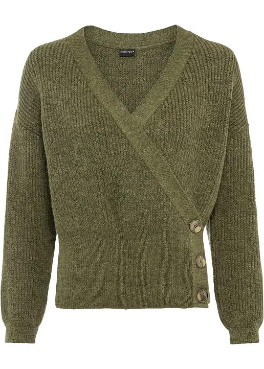 bonprix Pullover in Wickeloptik - grün - Damen