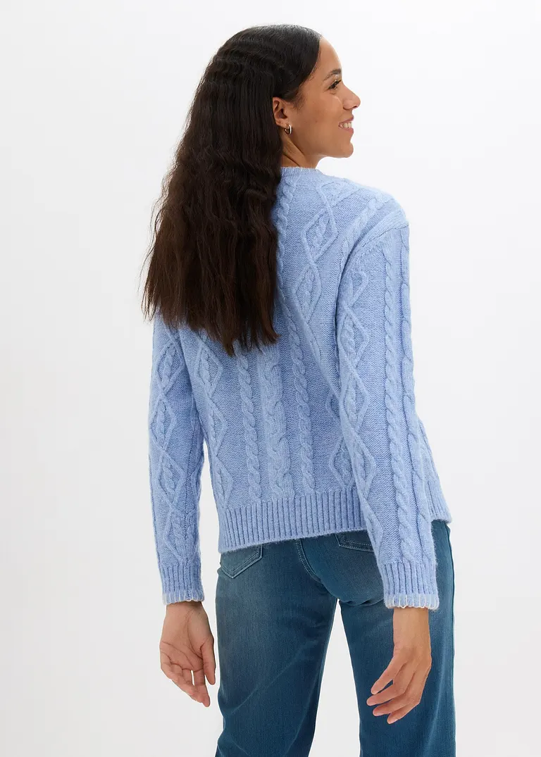 Bonprix Pullover Mit Zopfstrickmuster - Blau - Damen
