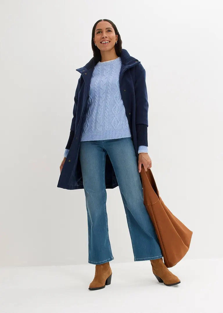 Bonprix Pullover Mit Zopfstrickmuster - Blau - Damen