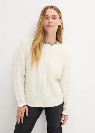Bonprix Pullover Mit Zopfstrickmuster - Weiß - Damen