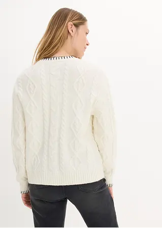 Bonprix Pullover Mit Zopfstrickmuster - Weiß - Damen