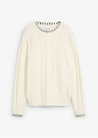 bonprix Pullover mit Zopfstrickmuster - weiß - Damen