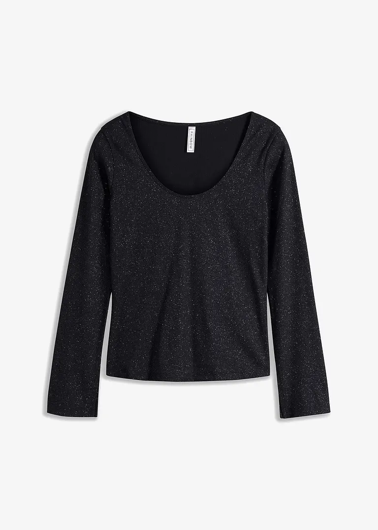 bonprix Rippshirt mit Glanzeffekt - schwarz - Damen