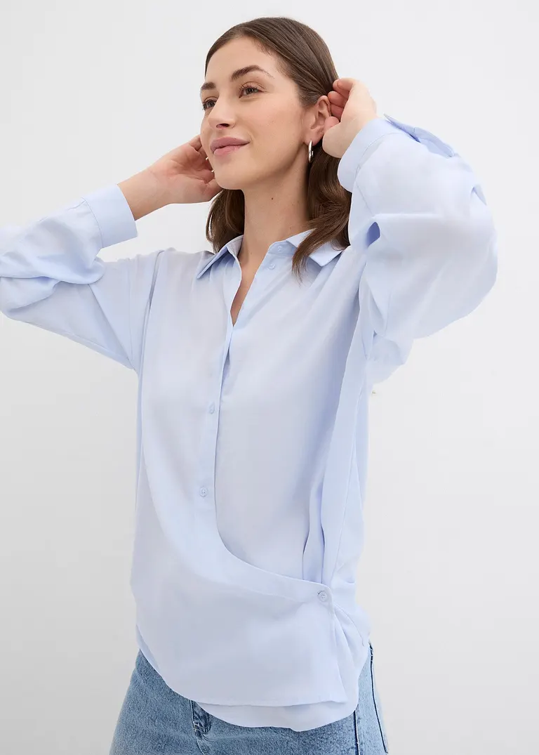 Bonprix Satin Bluse Mit Wickeleffekt - Blau - Damen