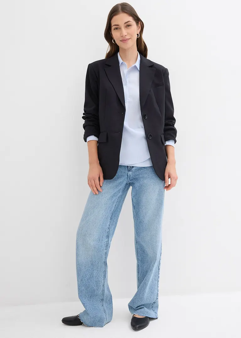 Bonprix Satin Bluse Mit Wickeleffekt - Blau - Damen