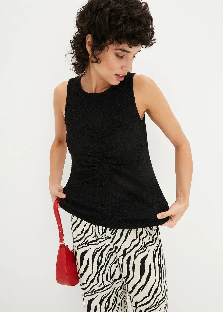 Bonprix Schickes Top Mit Raffung - Schwarz - Damen