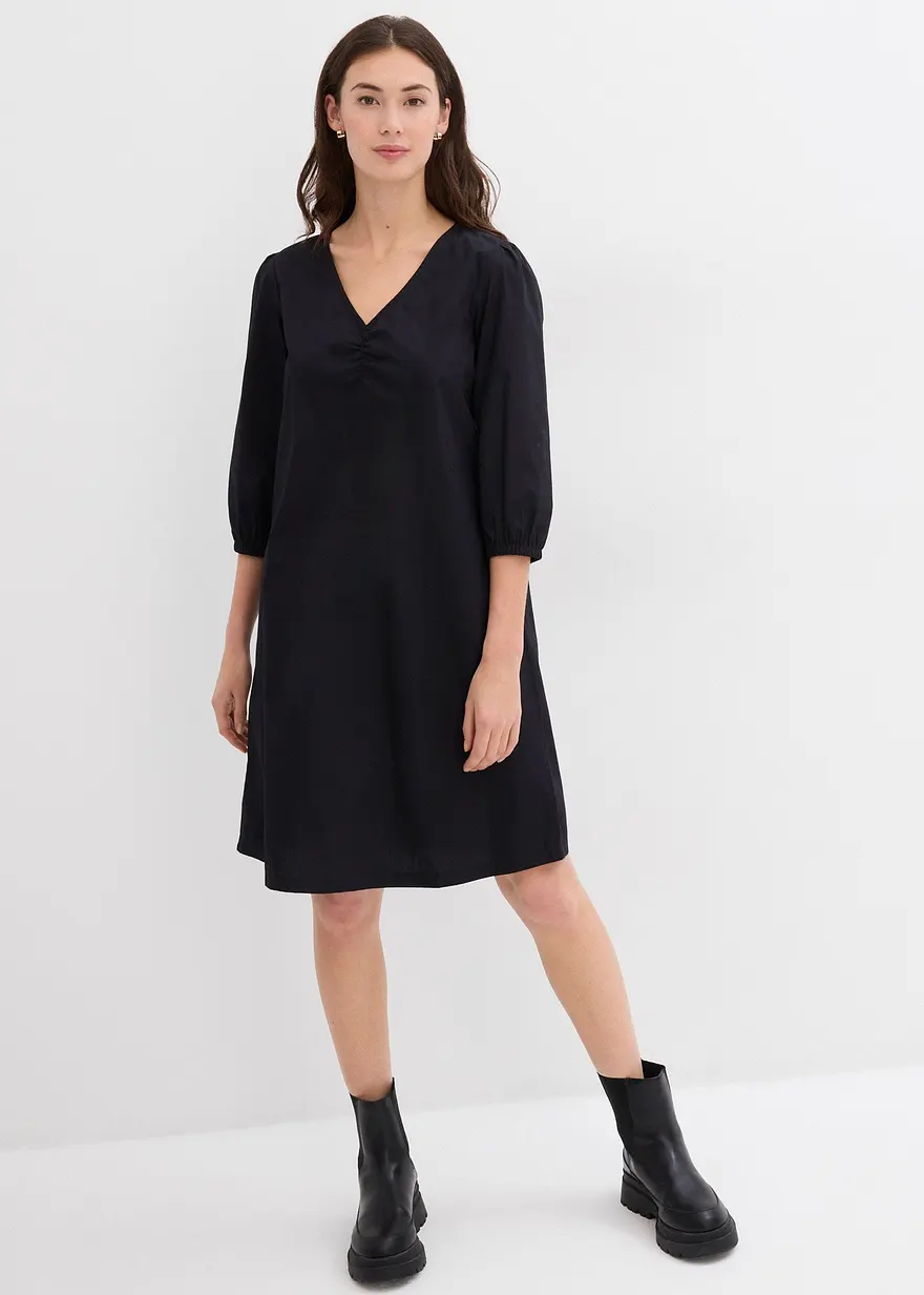 Bonprix Schlichtes Kleid Mit Raffung - Schwarz - Damen