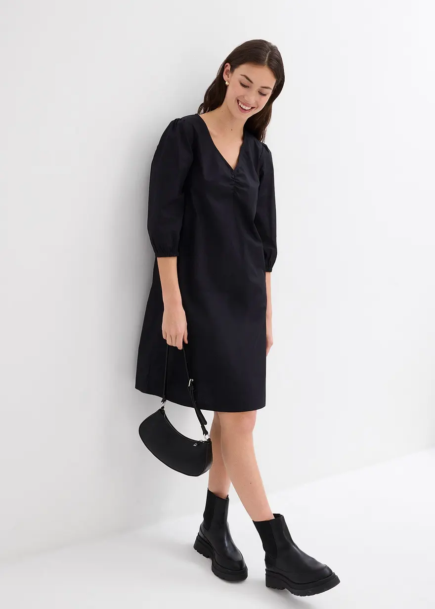 Bonprix Schlichtes Kleid Mit Raffung - Schwarz - Damen
