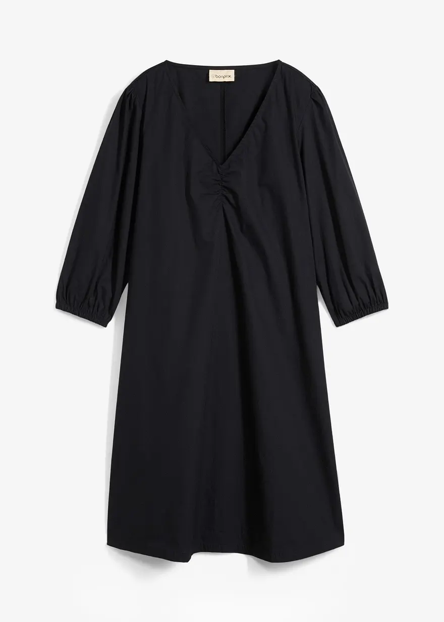 bonprix Schlichtes Kleid mit Raffung - schwarz - Damen