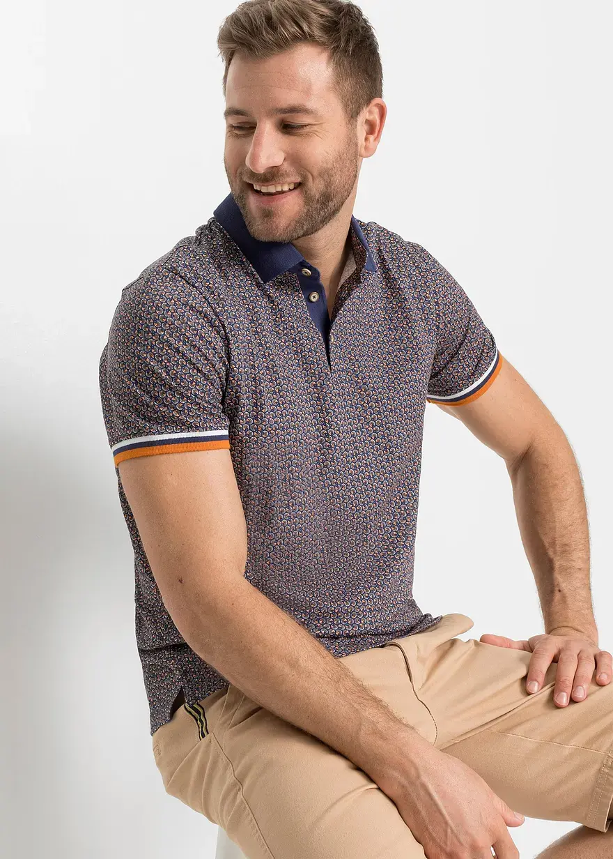 Bonprix Schön Gemustertes Poloshirt - Blau - Herren