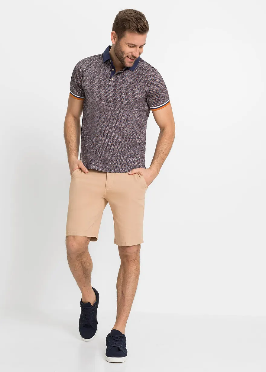 Bonprix Schön Gemustertes Poloshirt - Blau - Herren