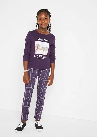 Bonprix Schöne Leggings Mit Karomuster - Lila - Kinder