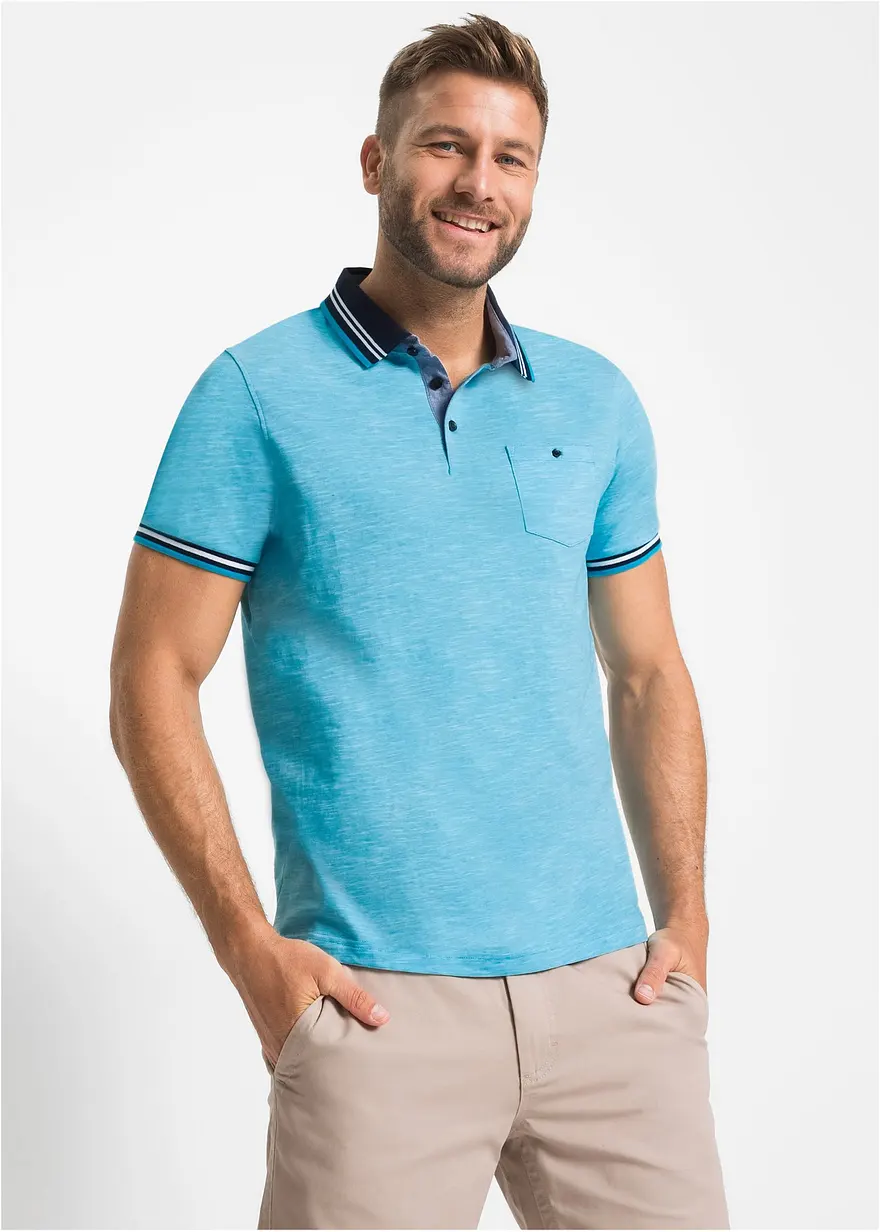 Bonprix Schönes Basic Poloshirt - Blau - Herren