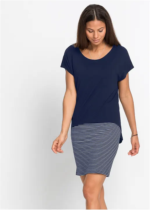 Bonprix Schönes Und Bequemes Shirtkleid - Blau - Damen
