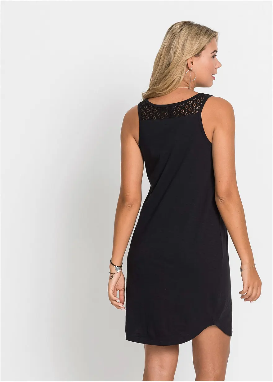 Bonprix Shirtkleid Mit Spitze - Schwarz - Damen