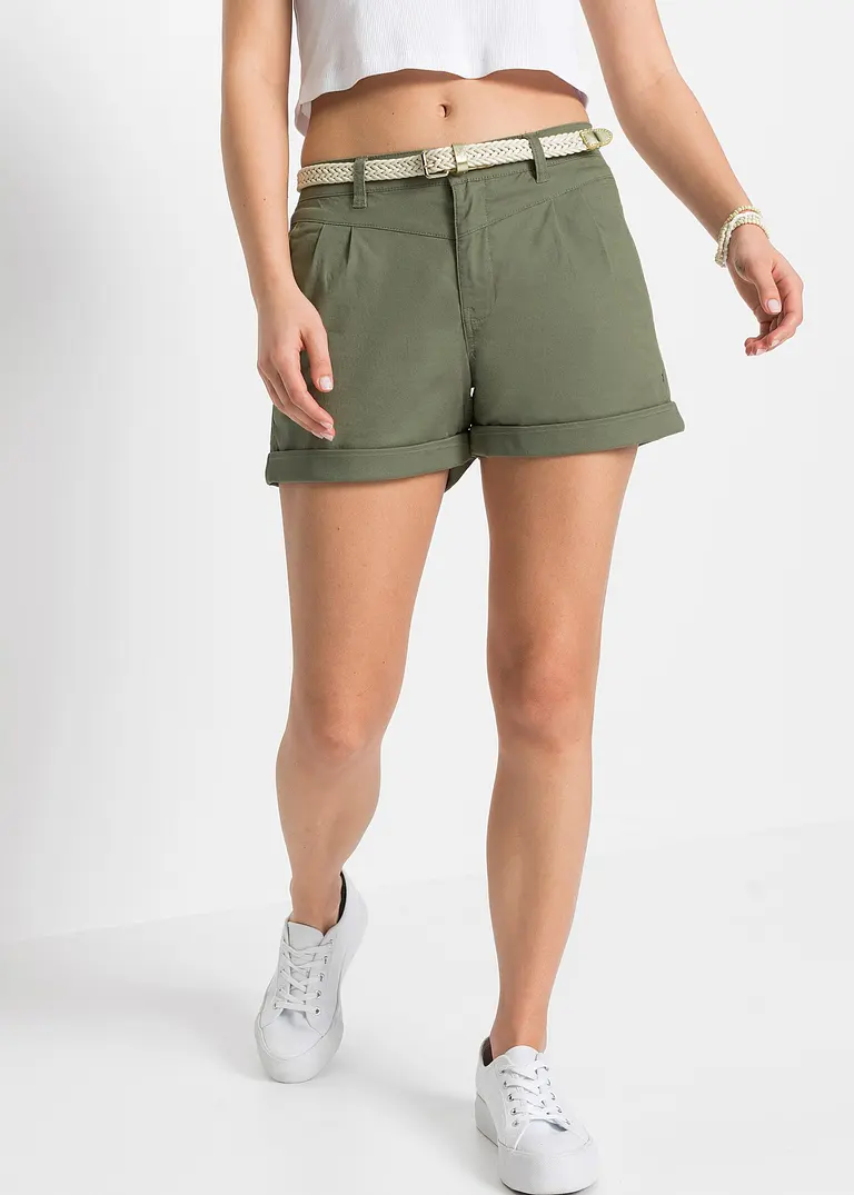 Bonprix Shorts Mit Umgeschlagenem Saum - Oliv - Damen