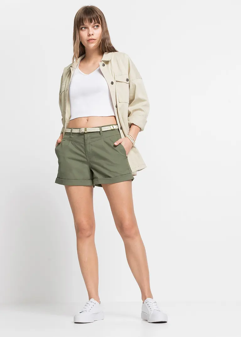 Bonprix Shorts Mit Umgeschlagenem Saum - Oliv - Damen