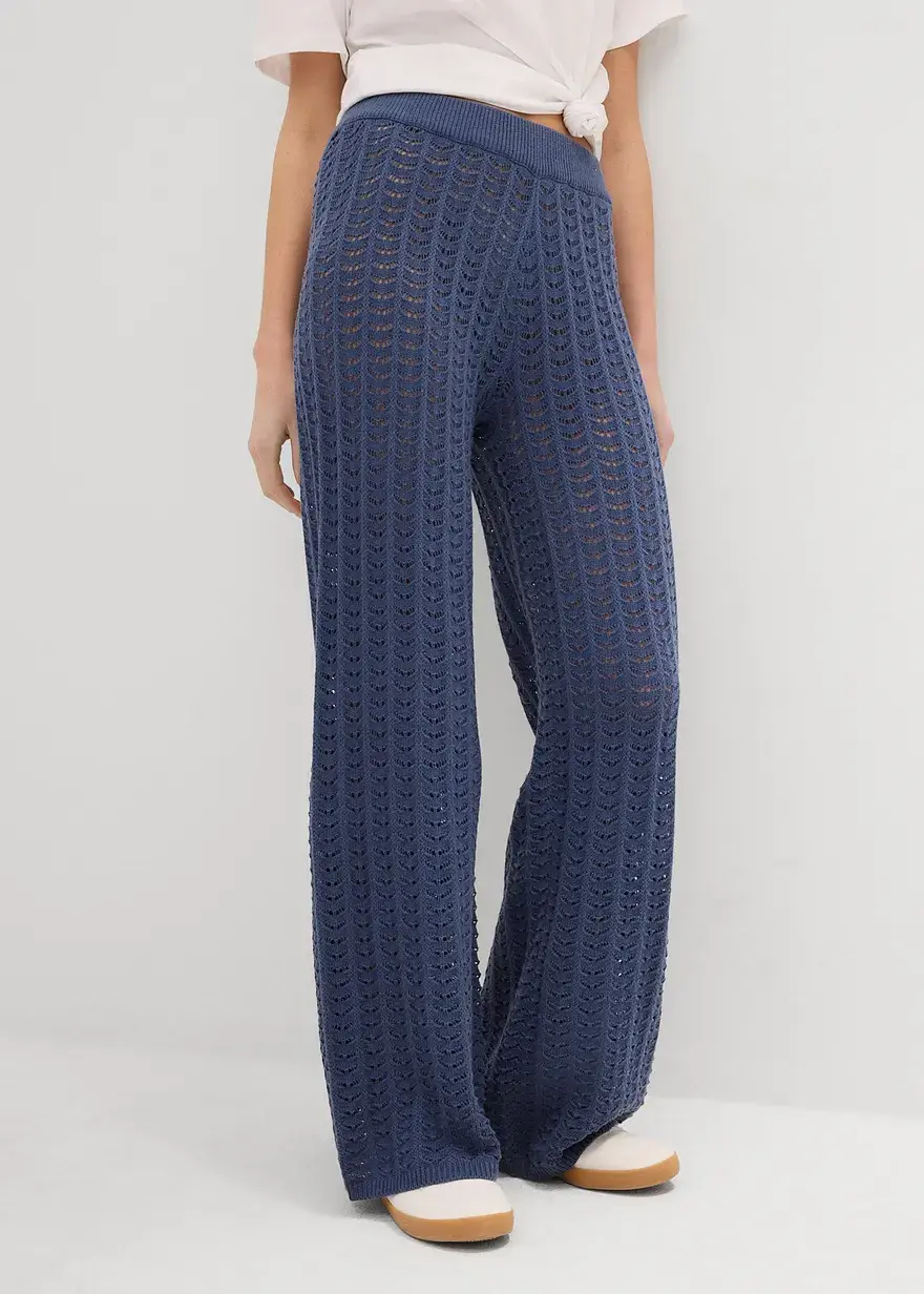 Bonprix Sommerliche Wide Leg Strickhose - Blau - Damen