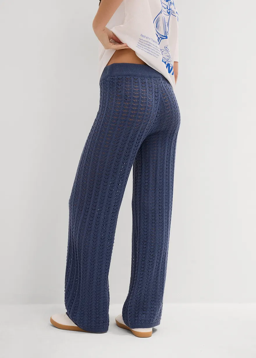 Bonprix Sommerliche Wide Leg Strickhose - Blau - Damen