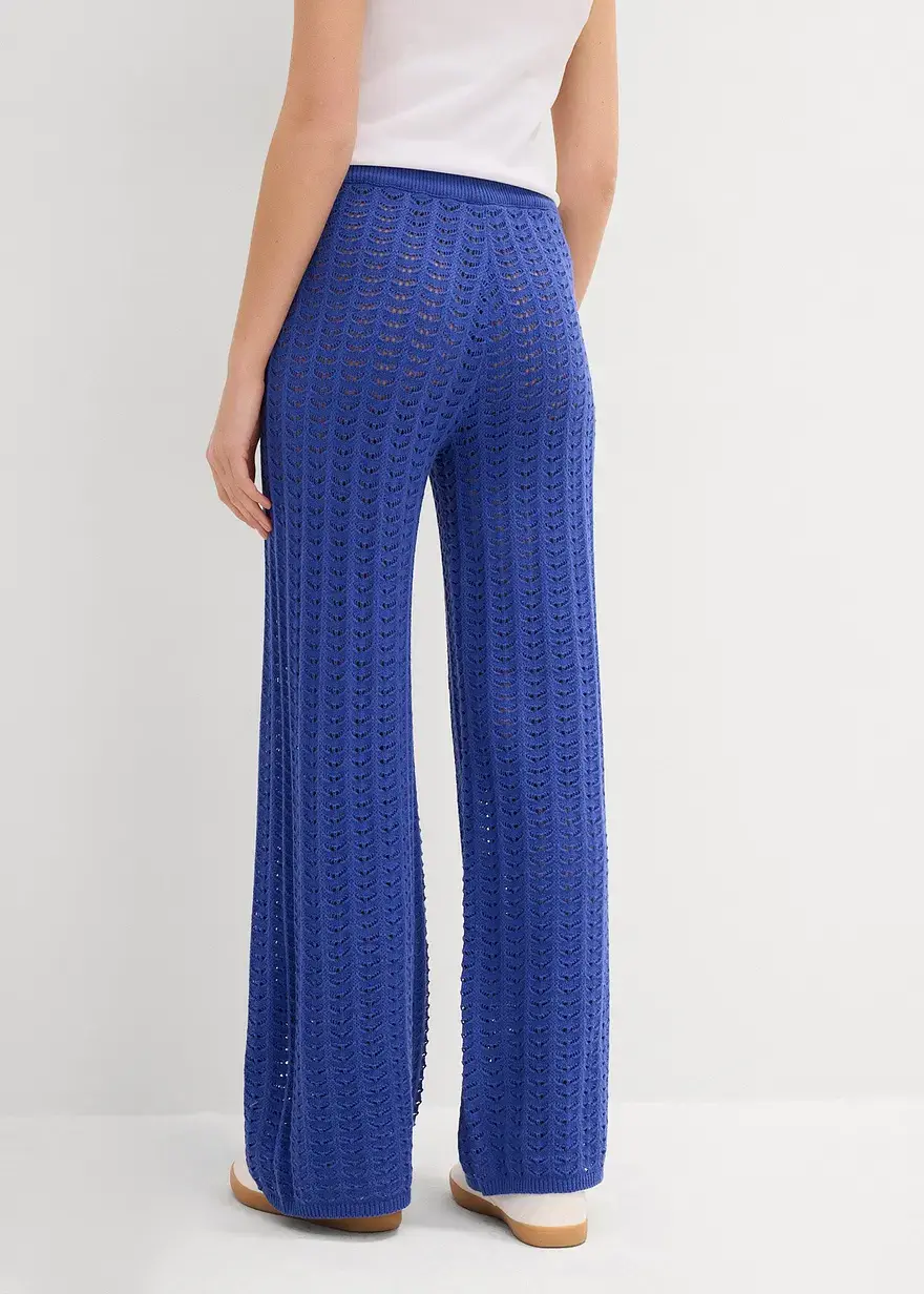 Bonprix Sommerliche Wide Leg Strickhose - Blau - Damen