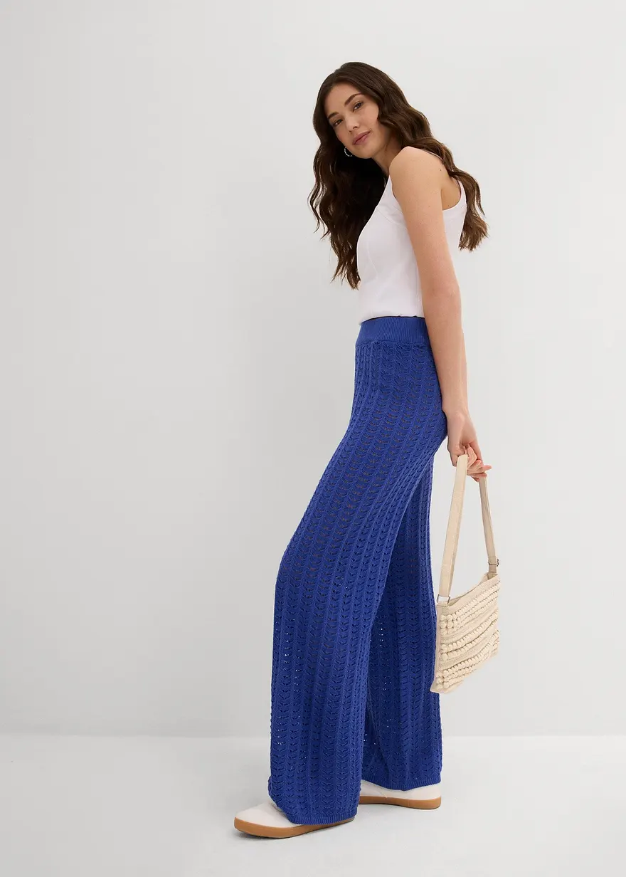 Bonprix Sommerliche Wide Leg Strickhose - Blau - Damen