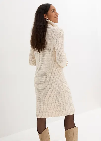 Bonprix Strickkleid Mit Großem Kragen - Beige - Damen