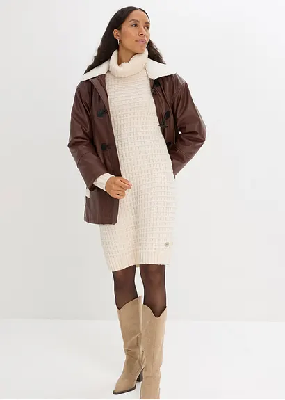 Bonprix Strickkleid Mit Großem Kragen - Beige - Damen