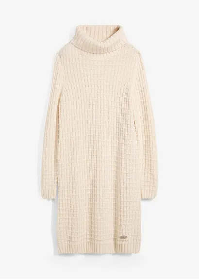 bonprix Strickkleid mit großem Kragen - beige - Damen