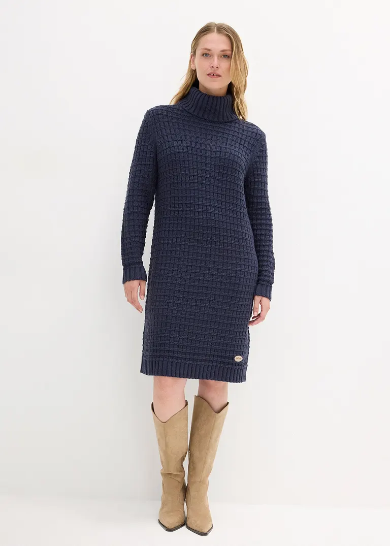 Bonprix Strickkleid Mit Großem Kragen - Blau - Damen