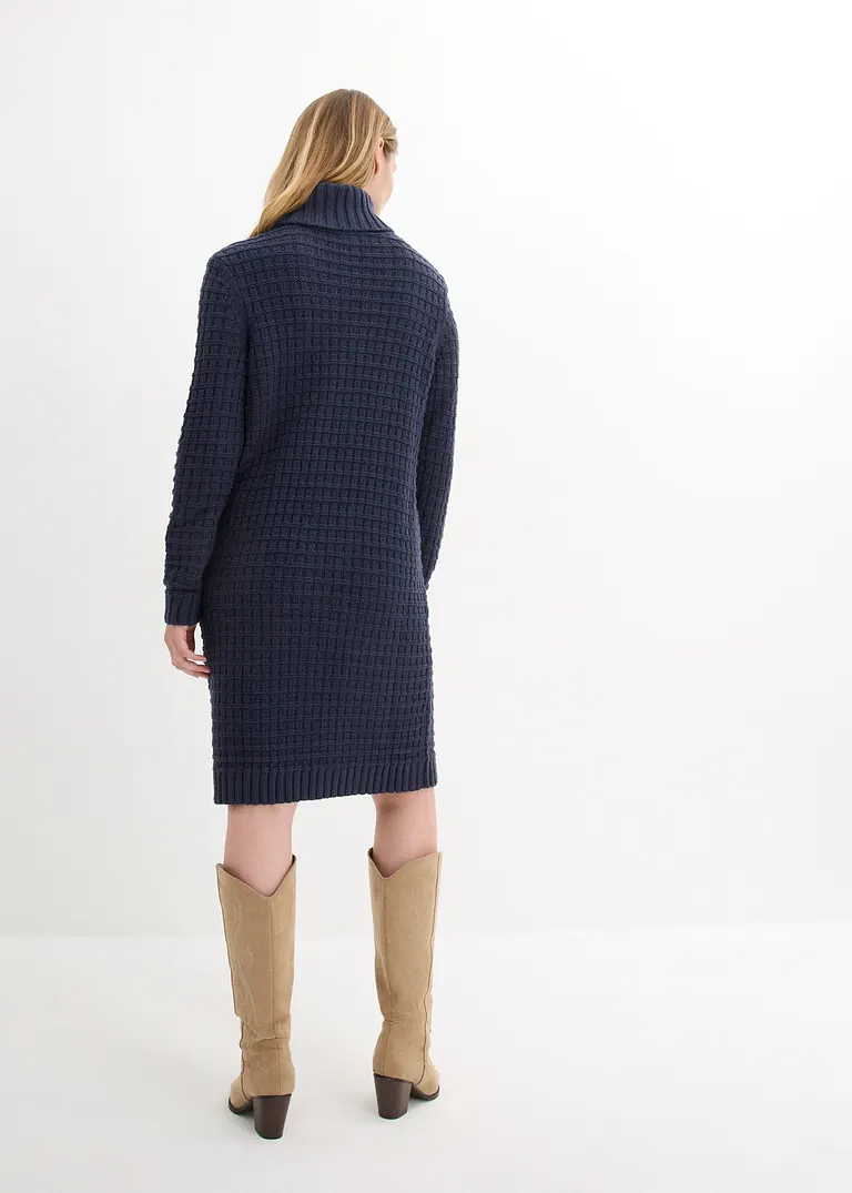 Bonprix Strickkleid Mit Großem Kragen - Blau - Damen