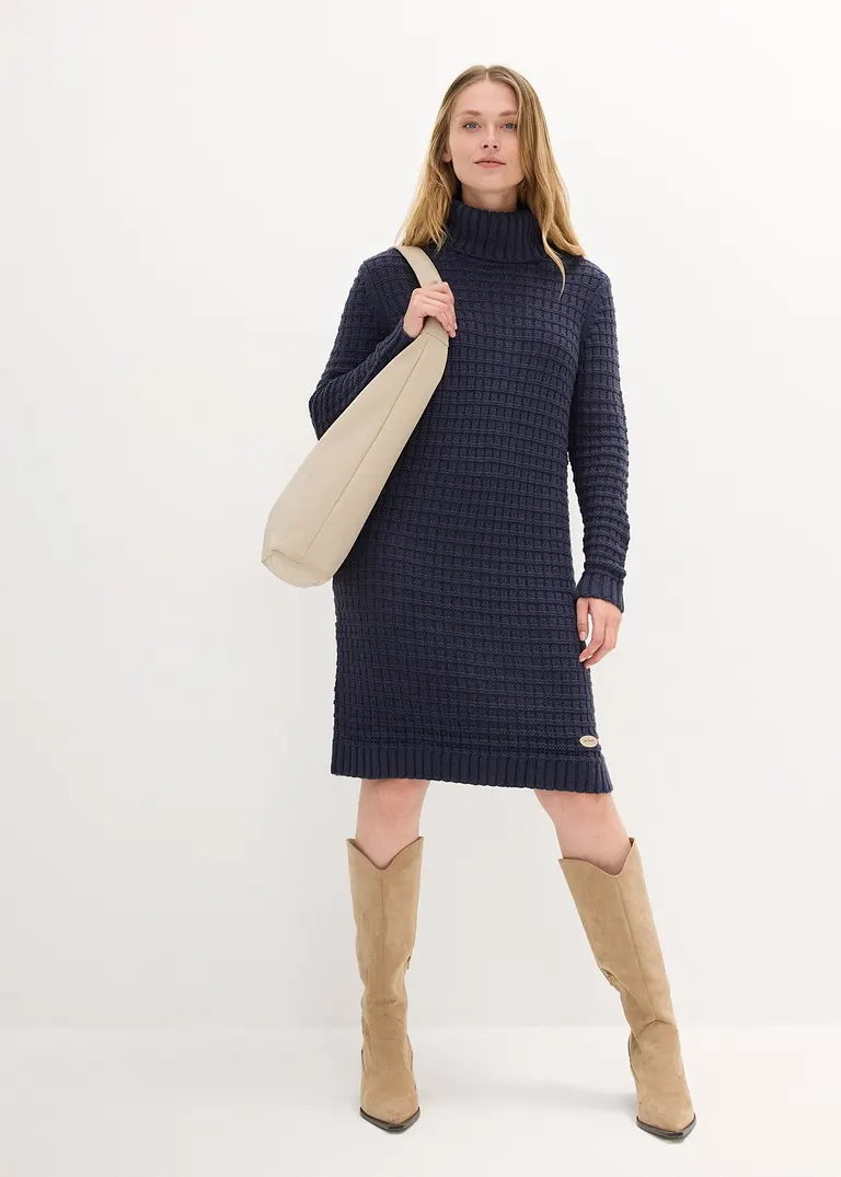 Bonprix Strickkleid Mit Großem Kragen - Blau - Damen