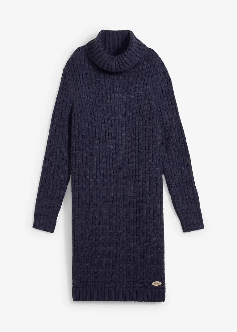 bonprix Strickkleid mit großem Kragen - blau - Damen