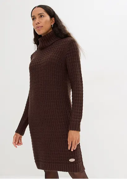 Bonprix Strickkleid Mit Großem Kragen - Braun - Damen