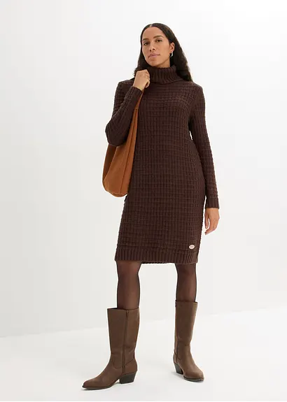 Bonprix Strickkleid Mit Großem Kragen - Braun - Damen
