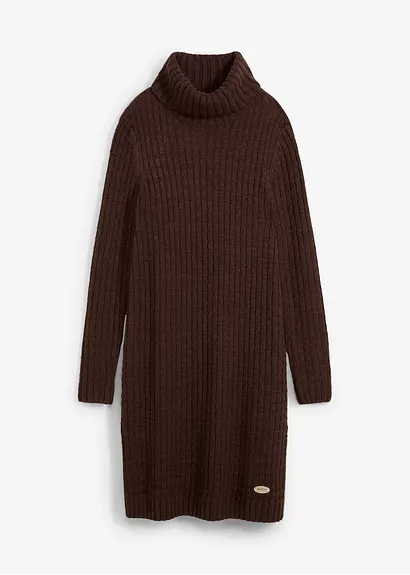 bonprix Strickkleid mit großem Kragen - braun - Damen