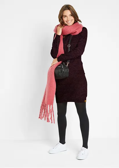 Bonprix Strickkleid Mit Lederdetails - Rot - Damen