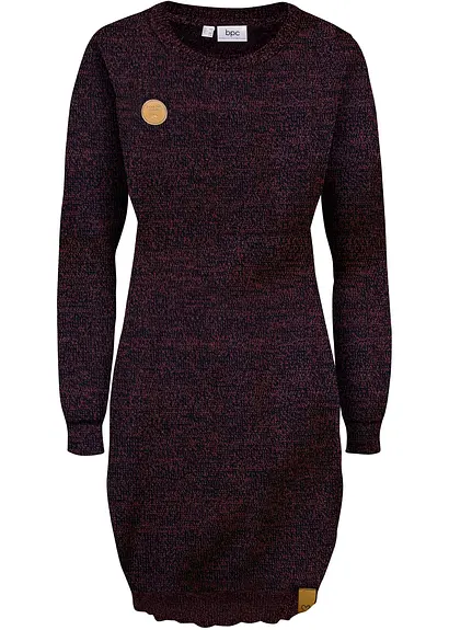 bonprix Strickkleid mit Lederdetails - rot - Damen