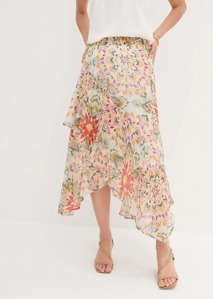 Bonprix Stufenrock Mit Blumenmuster - Weiß - Damen