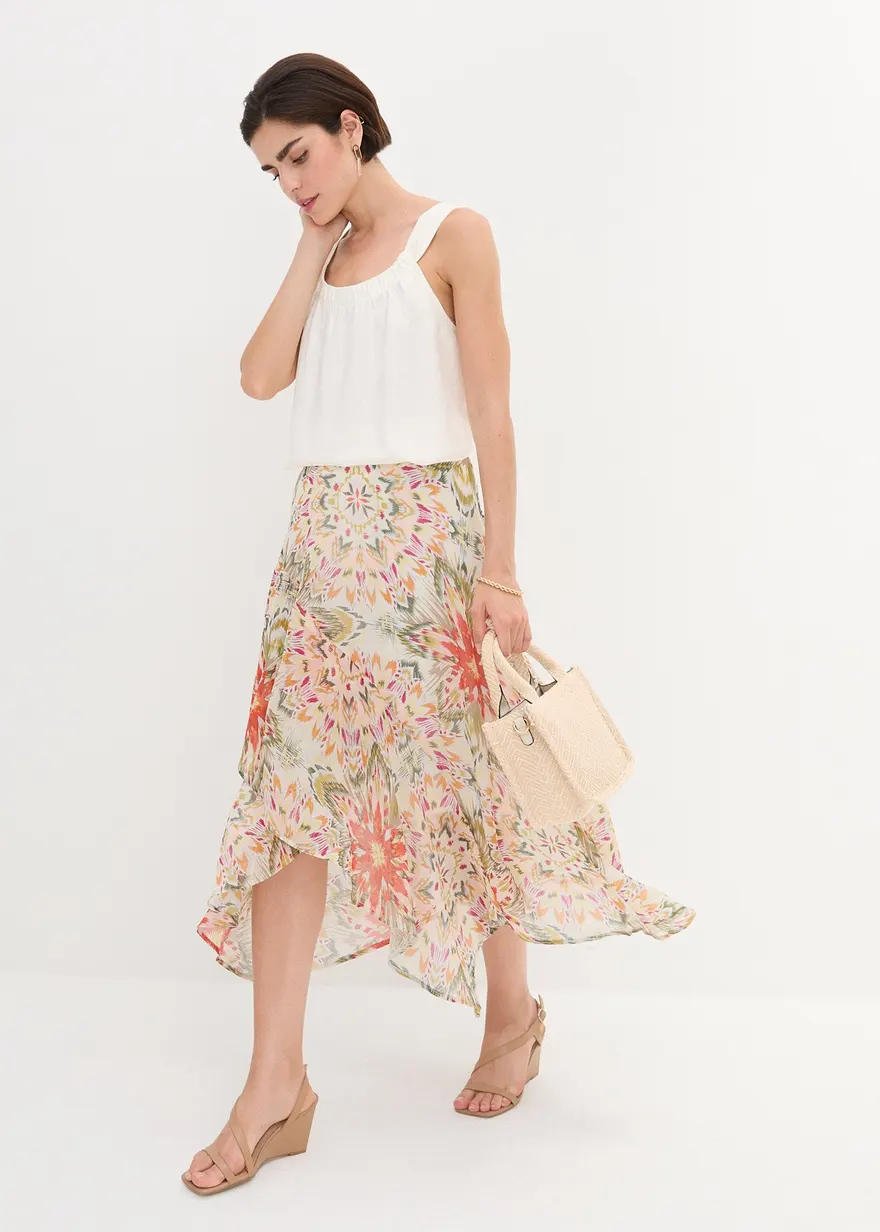 Bonprix Stufenrock Mit Blumenmuster - Weiß - Damen