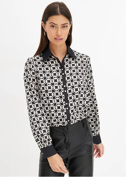 Bonprix Stylische Satinbluse - Schwarz - Damen
