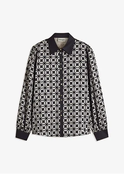 bonprix Stylische Satinbluse - schwarz - Damen
