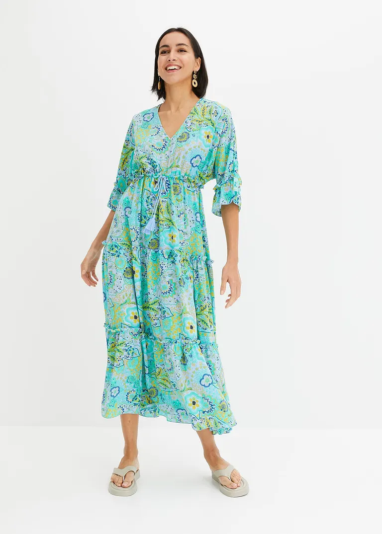 Bonprix Stylishes Maxikleid Mit Druck - Blau - Damen
