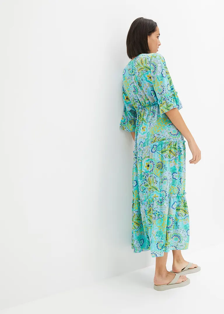 Bonprix Stylishes Maxikleid Mit Druck - Blau - Damen