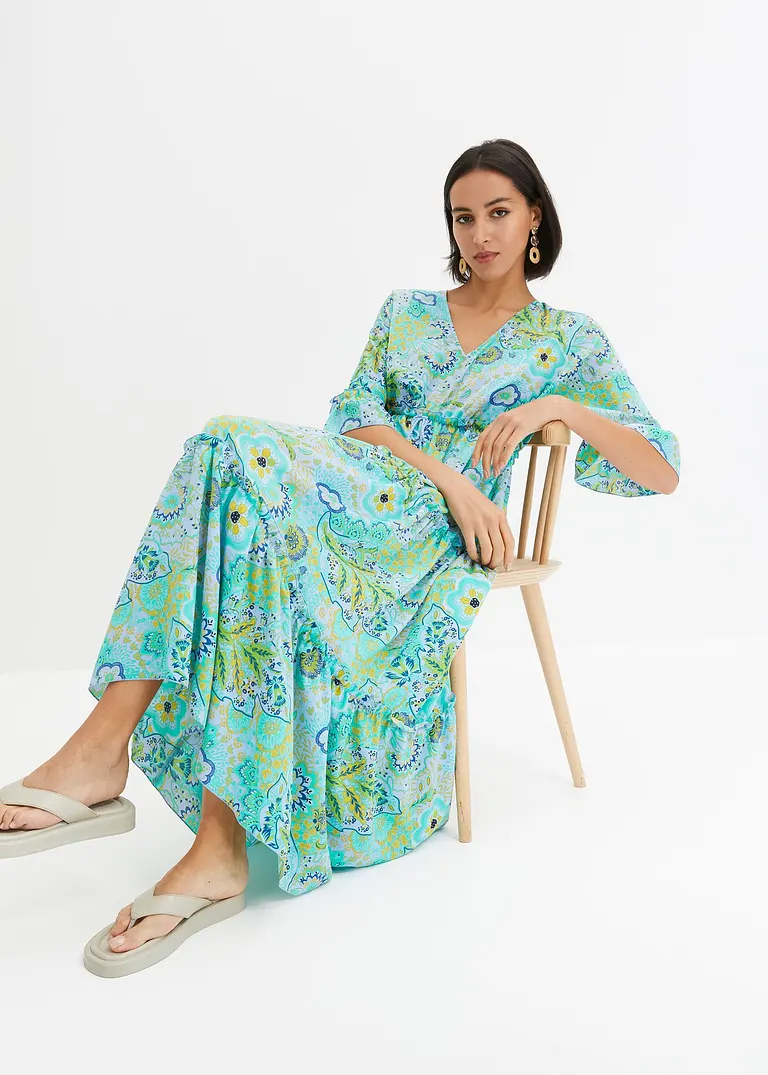 Bonprix Stylishes Maxikleid Mit Druck - Blau - Damen