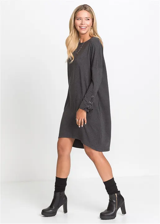 Bonprix Sweatkleid Mit Schnürungen - Grau - Damen