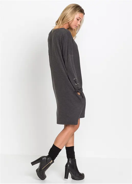 Bonprix Sweatkleid Mit Schnürungen - Grau - Damen