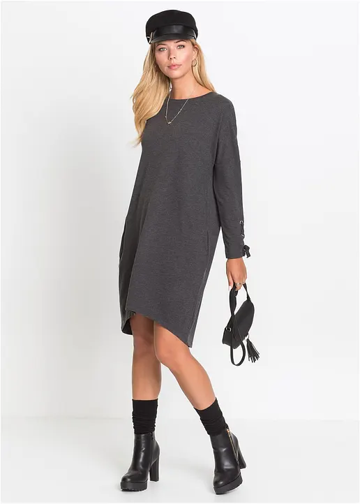 Bonprix Sweatkleid Mit Schnürungen - Grau - Damen