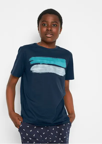 Bonprix T-Shirt Mit Abstraktem Print - Blau - Kinder